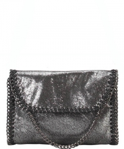 Metal Color PU Leather Chain Edging Cross Body Handbag GF6518 CHARCOAL